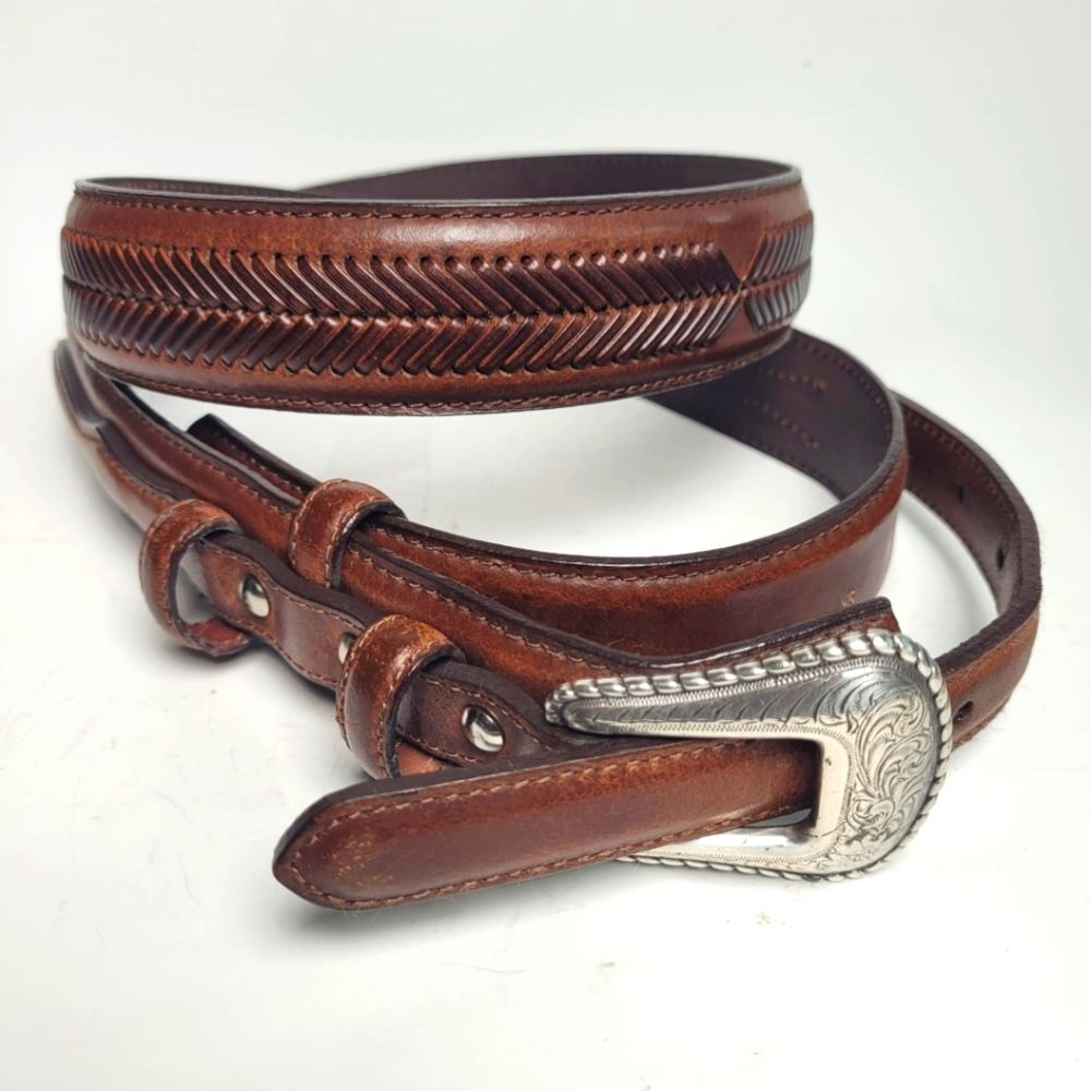 Nocona Men Western Top Hand Brown Ranger Leather Belt 40 1996 4 PC N2476802